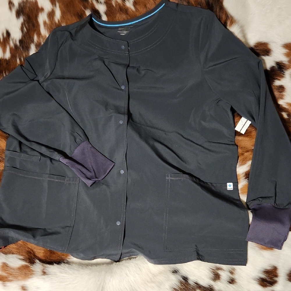 Gray Scrub Long Sleeve Button Up Shirt Sz Lg
